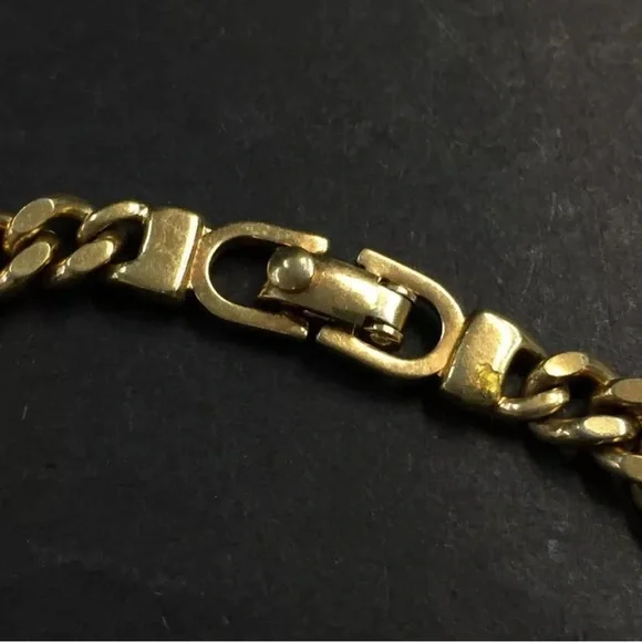 Dior Gold Curb Chain Bracelet W Logo Plaque White Accent - Picture 12 of 15